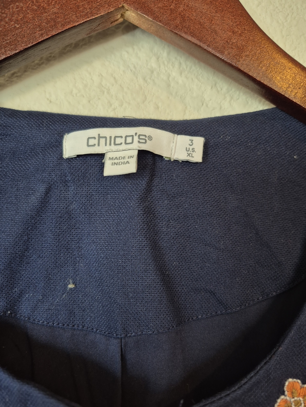 Chico's Blue Floral Embroidered Beaded Longline Duster Jacket Size 3X - Picture 3 of 6